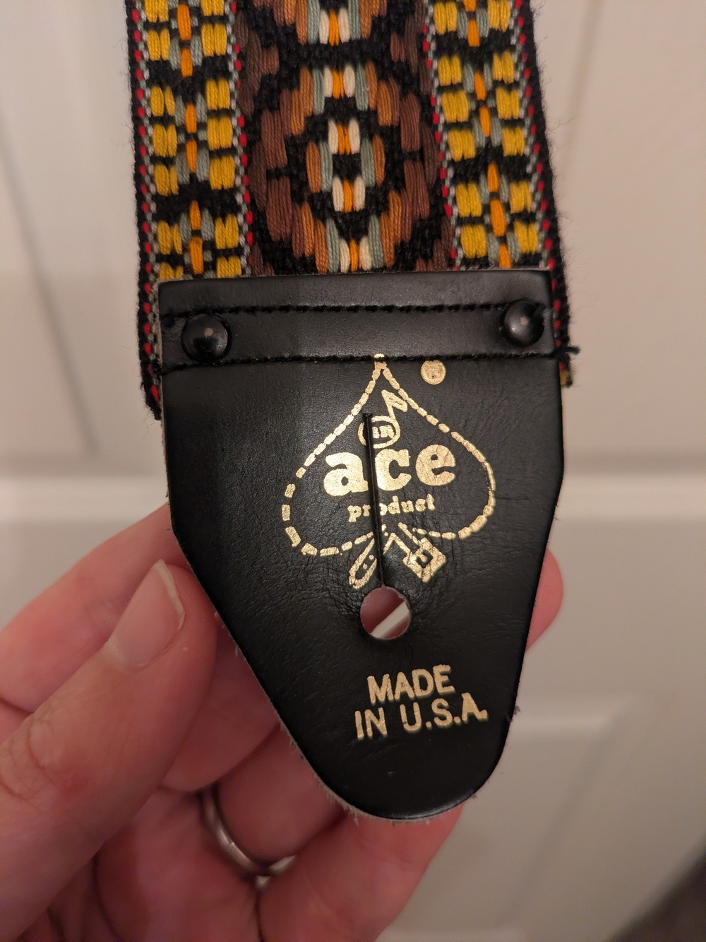 Vintage 1970s Ace Products Guitar Strap Made in USA Southwestern Woven Boho Folk